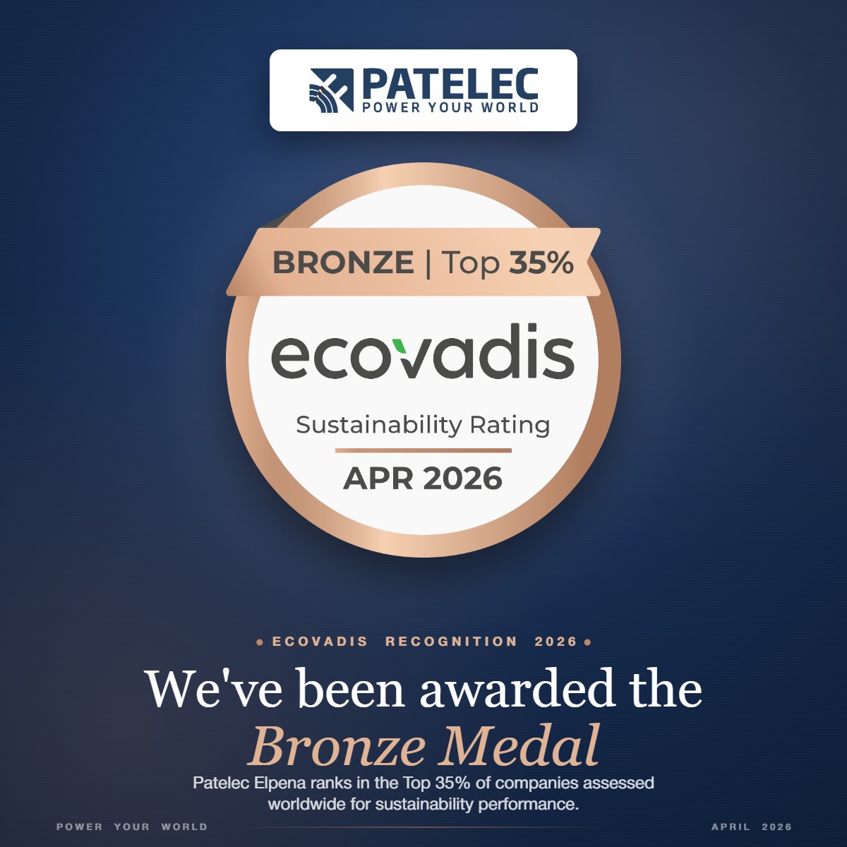 Firma Patelec Elpena otrzymała brązowy medal EcoVadis!